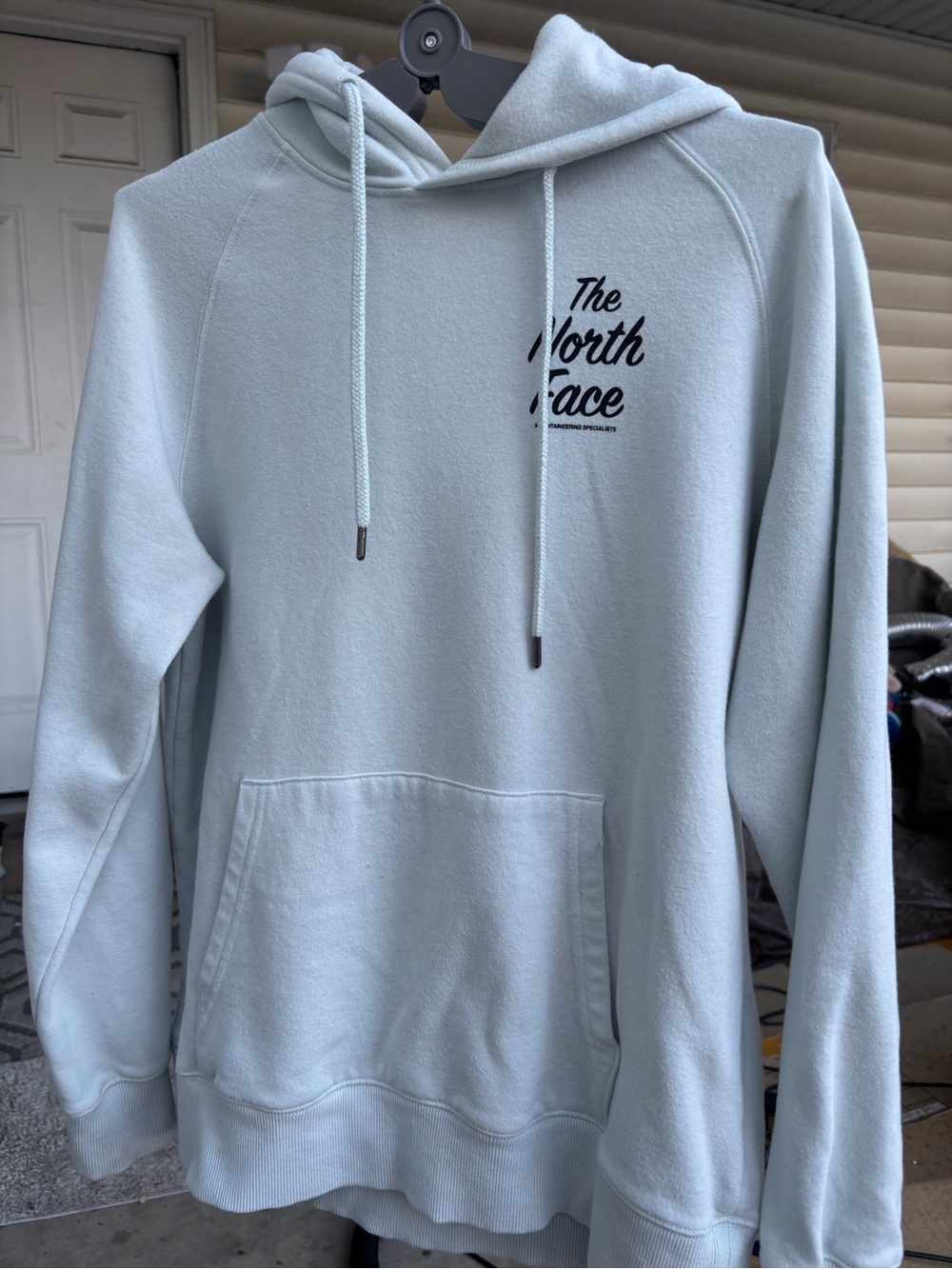 The North Face Pale Blue Men's Pullover Hoodie light blue. Size M